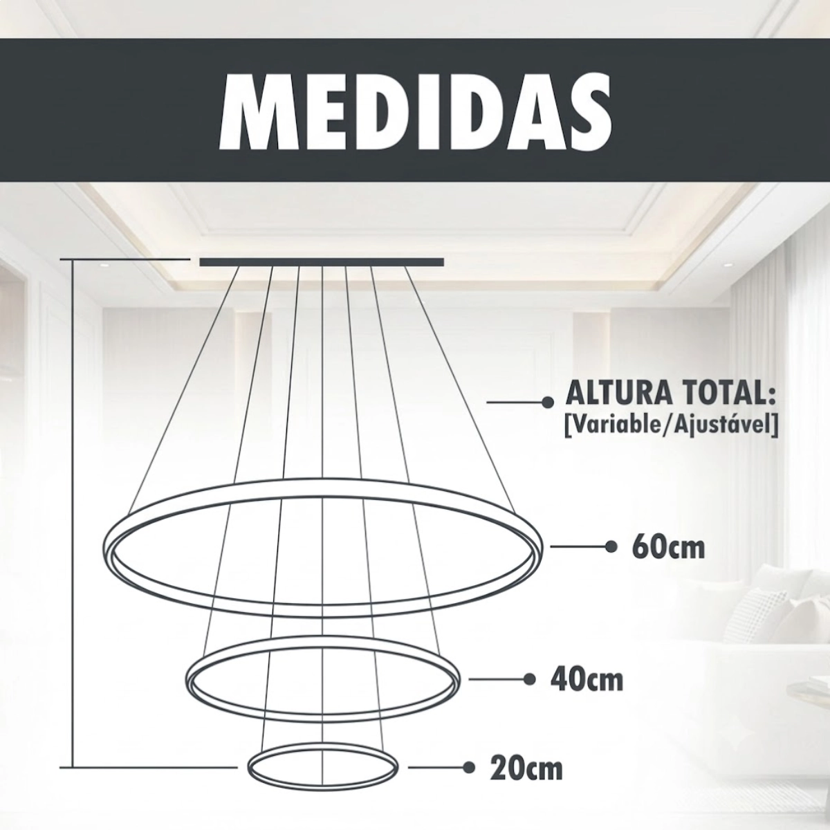 LUSTRE LED MODERNO PENDENTE 3 ARCOS DOURADOS ALUMÍNIO LUSTRE LED MODERNO PENDENTE 3 ARCOS DOURADOS ALUMÍNIO