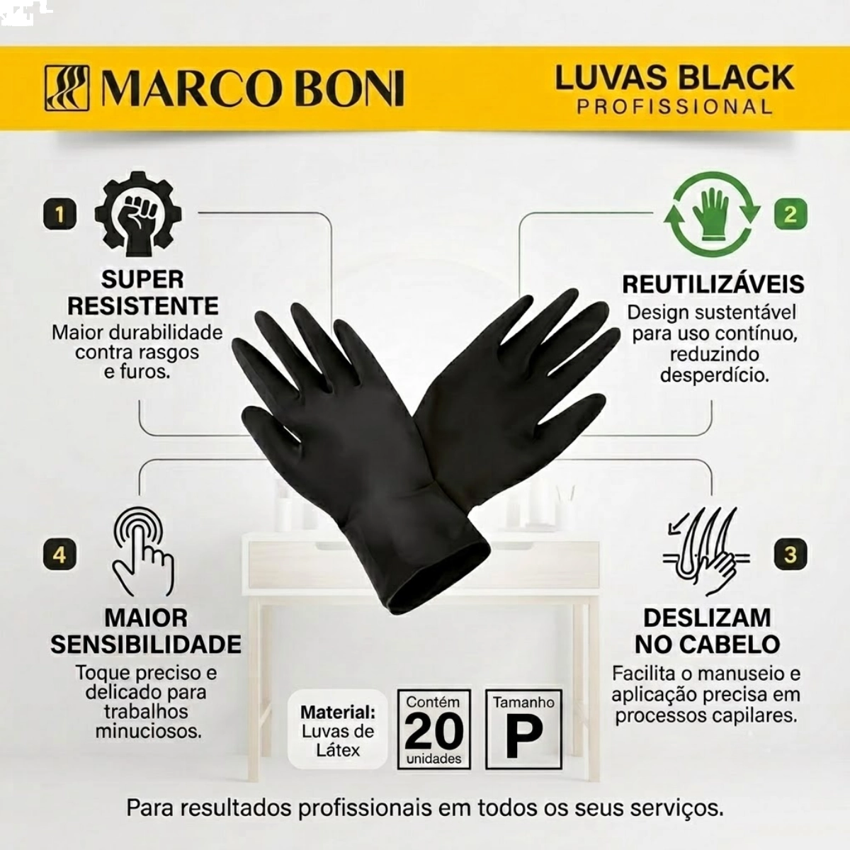 LUVA EM LÁTEX BLACK 20 UNIDADES TAMANHO P MARCO BONI LUVA EM LÁTEX BLACK 20 UNIDADES TAMANHO P MARCO BONI