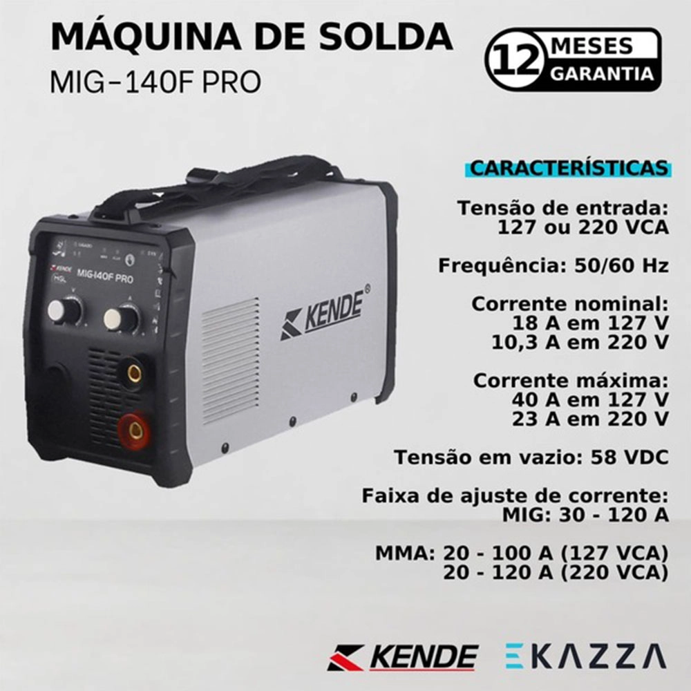 Máquina de Solda Inversora Mig/mma Mig-140f-pro Kende 127v
