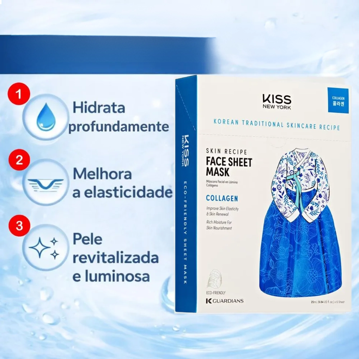 MÁSCARA FACIAL COREANA KISS NEW YORK COLLAGEN COLÁGENO