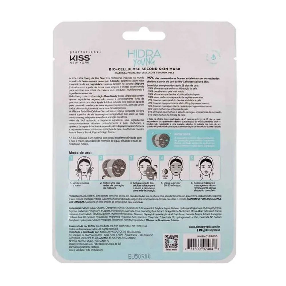 Máscara Facial de Bio-cellulose Hidra Young - Kiss New York