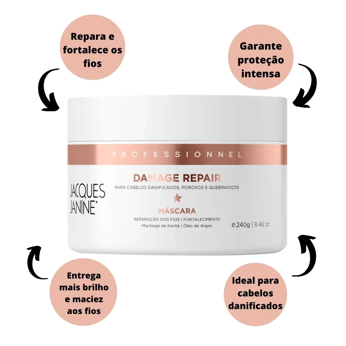 MÁSCARA PROFISSIONAL CAPILAR REPARADOR DE DANOS JACQUES JANINE 240G MÁSCARA PROFISSIONAL CAPILAR REPARADOR DE DANOS JACQUES JANINE 240G