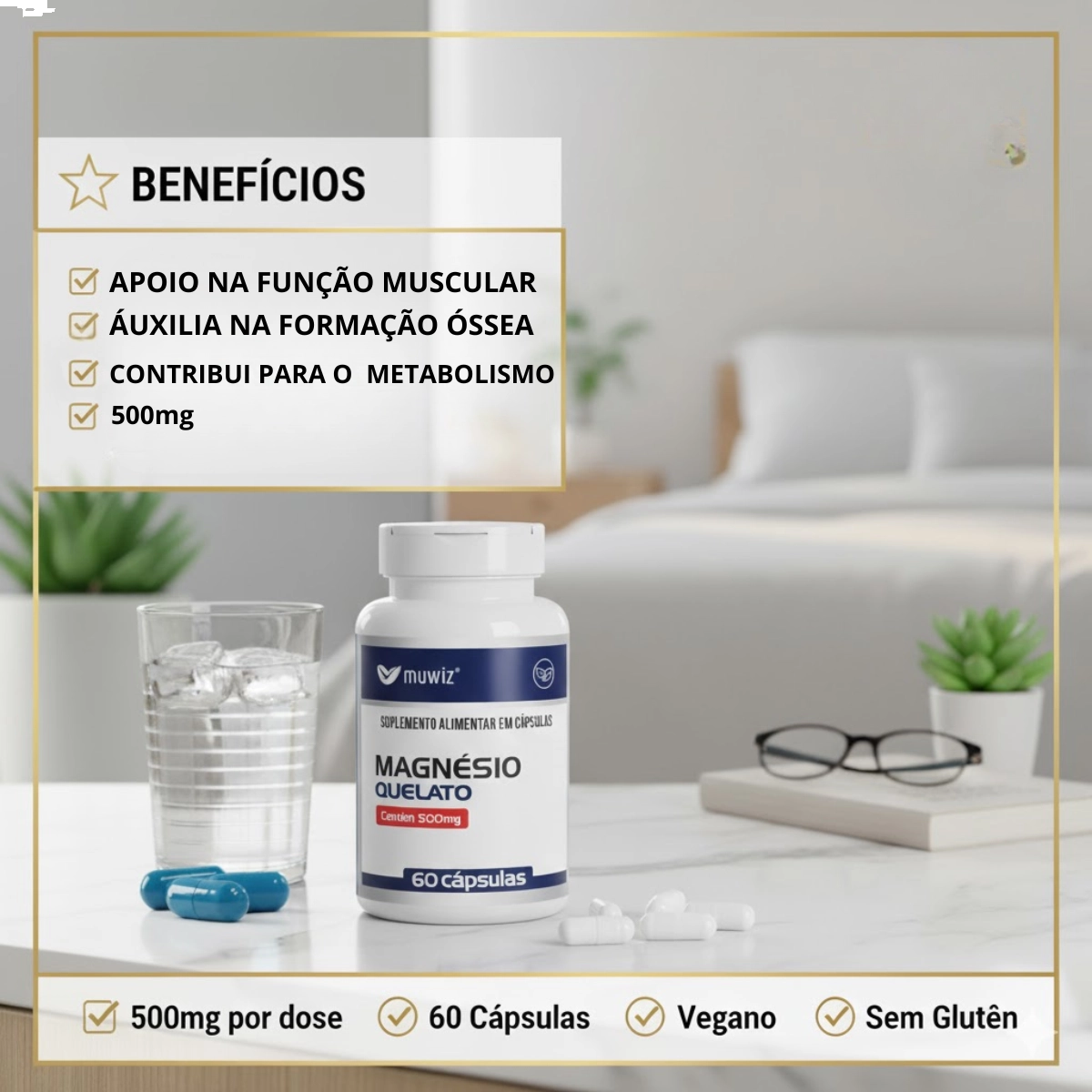 MAGNÉSIO QUELATO EM CÁPSULA 500MG SEM SABOR MUWIZ