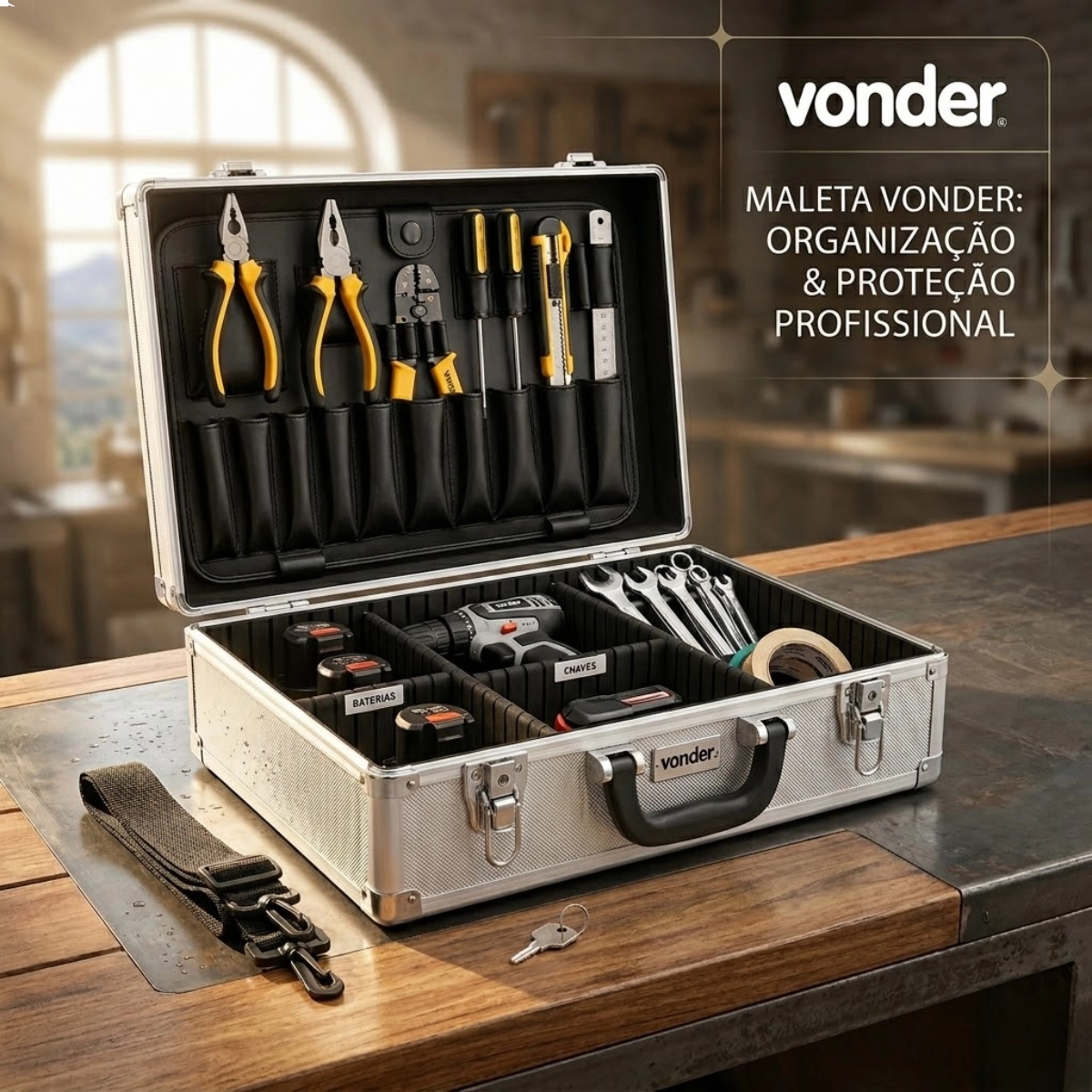MALETA PARA FERRAMENTAS PROFISSIONAL DE ALUMÍNIO MFV 455 VONDER PRATA