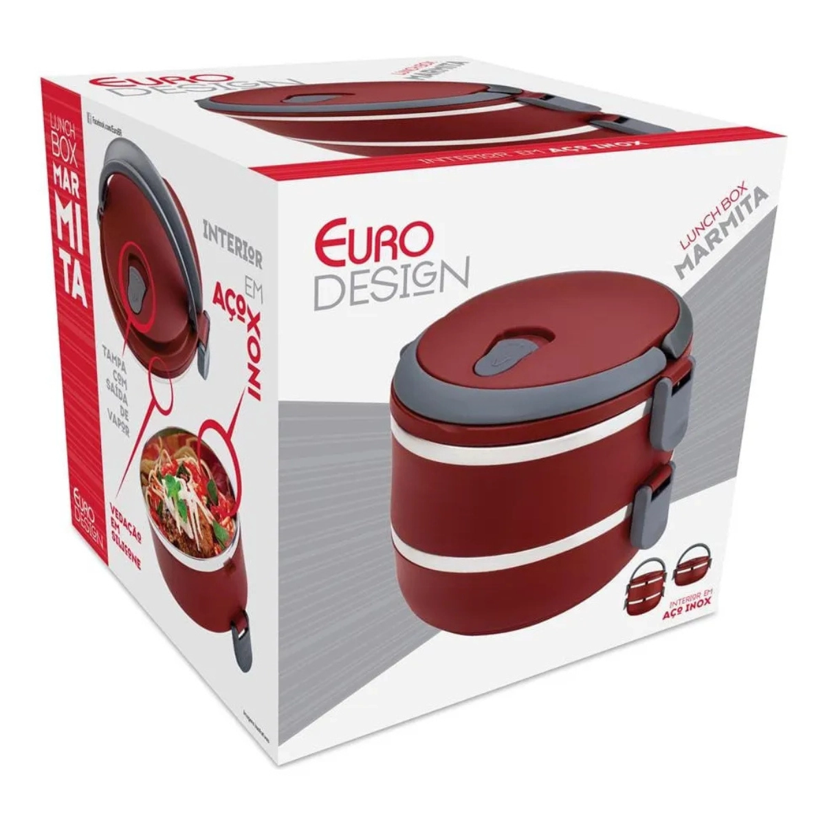 MARMITA DUPLA INOX 1,4L COM ALÇA EURO HOME VERMELHO
