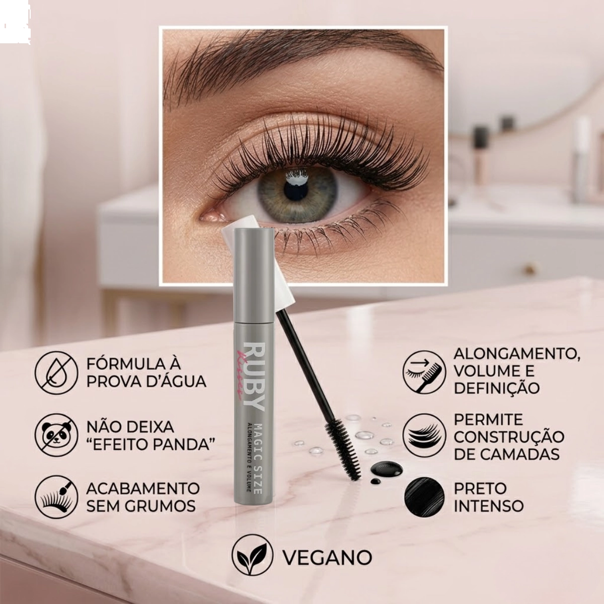MASCARA DE CILIOS MAGIC SIZE PRETA COM ALONGAMENTO POWER E CURVATURA KNY 
