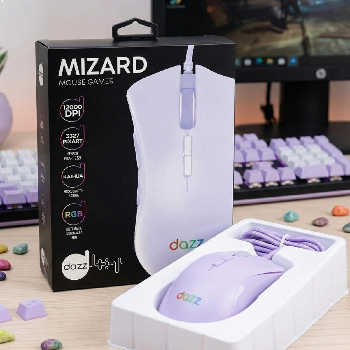 MAUSE GAMER DAZZ MIZARD USB 12000 DPI ROXO 7 BOTOES E CABO DE 1,8M MAUSE GAMER DAZZ MIZARD USB 12000 DPI ROXO 7 BOTOES E CABO DE 1,8M