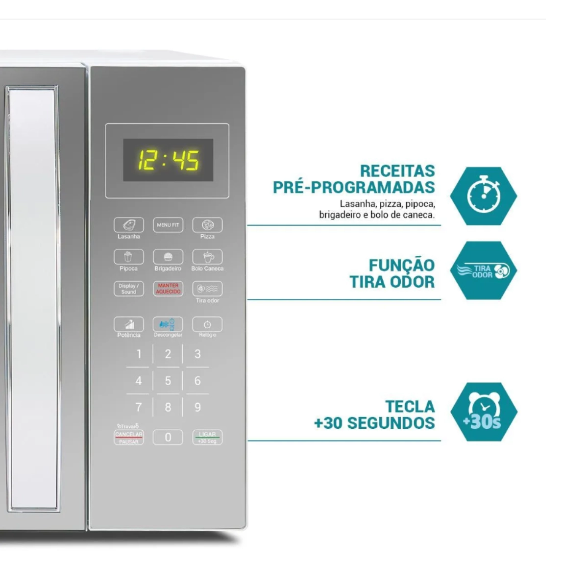 Micro-ondas Philco 33L Branco e Espelhado 1400W Potência e Praticidade em Sua Cozinha