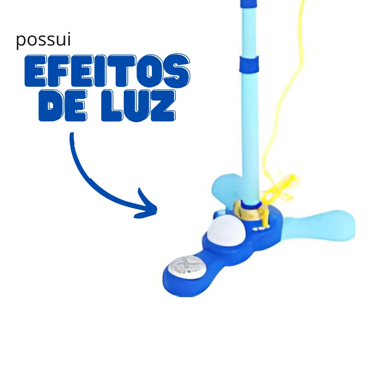 MICROFONE INFANTIL COM PEDESTAL LUZ MUSICAL BW139AZ AZUL KIDS