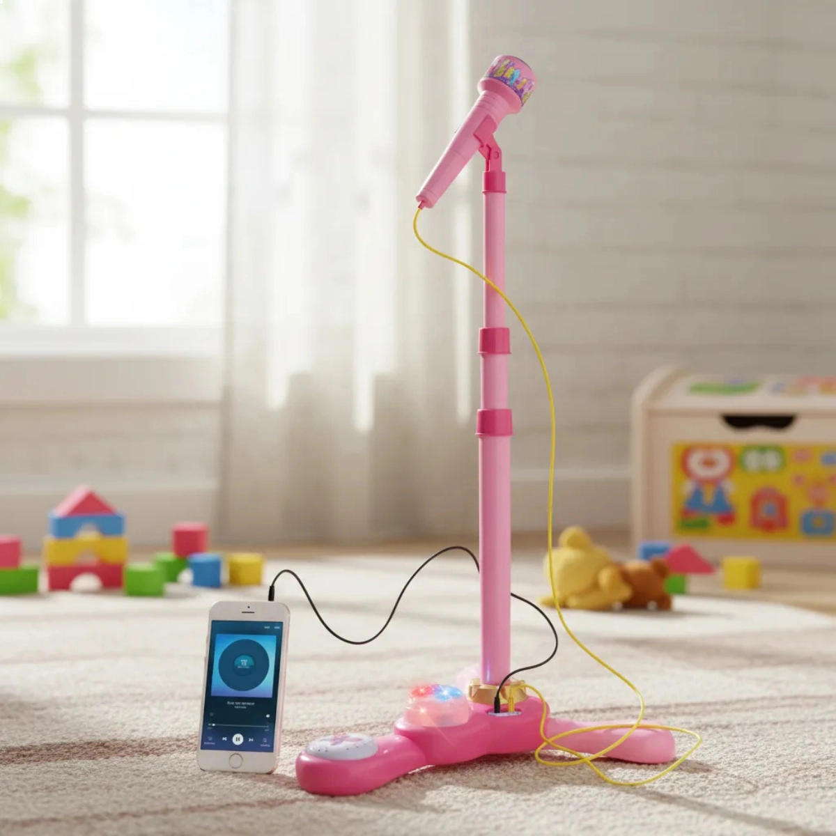 MICROFONE INFANTIL COM PEDESTAL LUZ MUSICAL BW139RS ROSA KIDS