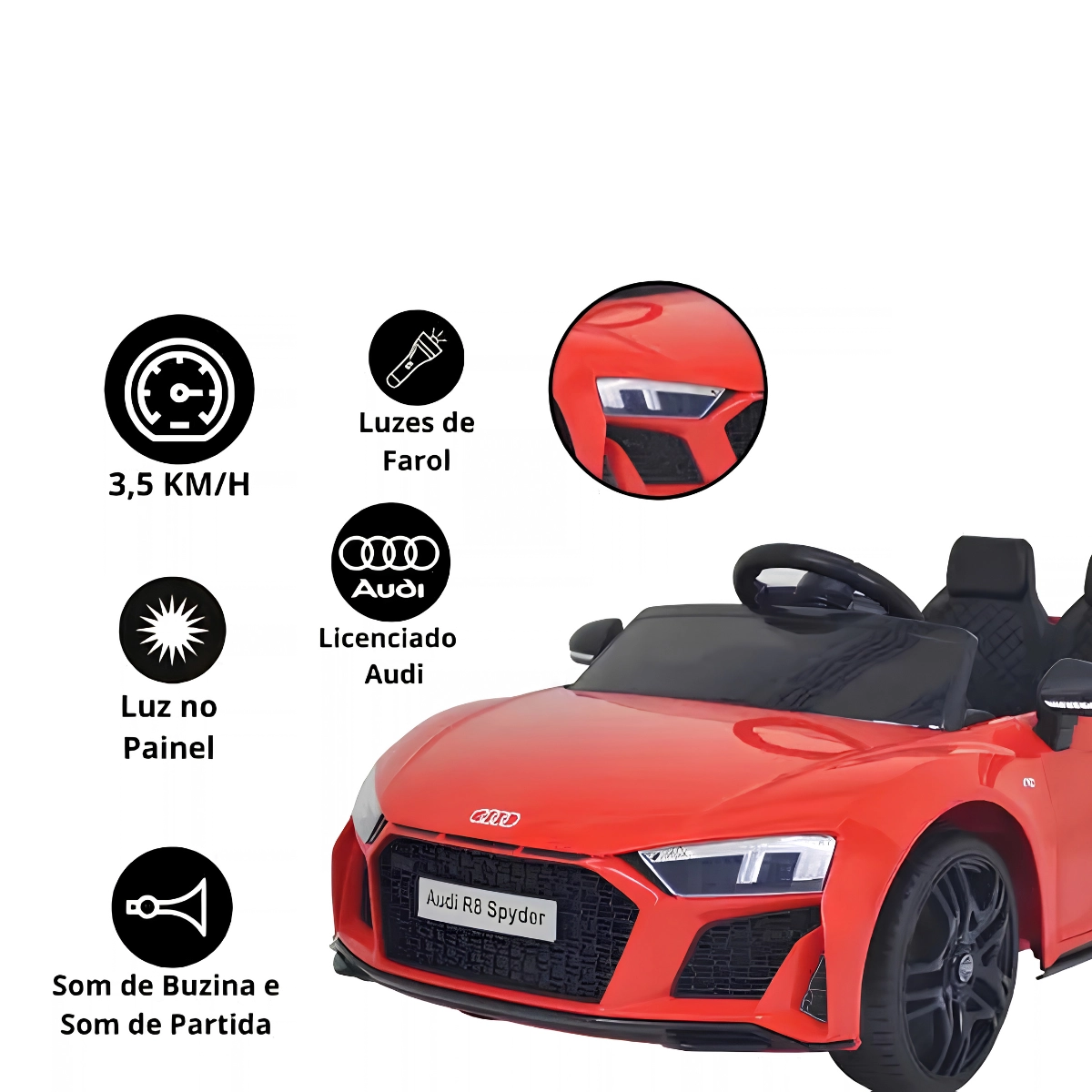 MINI AUDI R8 SPYDER ELÉTRICO AUDI R8 SPYDER IMPORTWAY 12V VERMELHO MINI AUDI R8 SPYDER ELÉTRICO AUDI R8 SPYDER IMPORTWAY 12V VERMELHO
