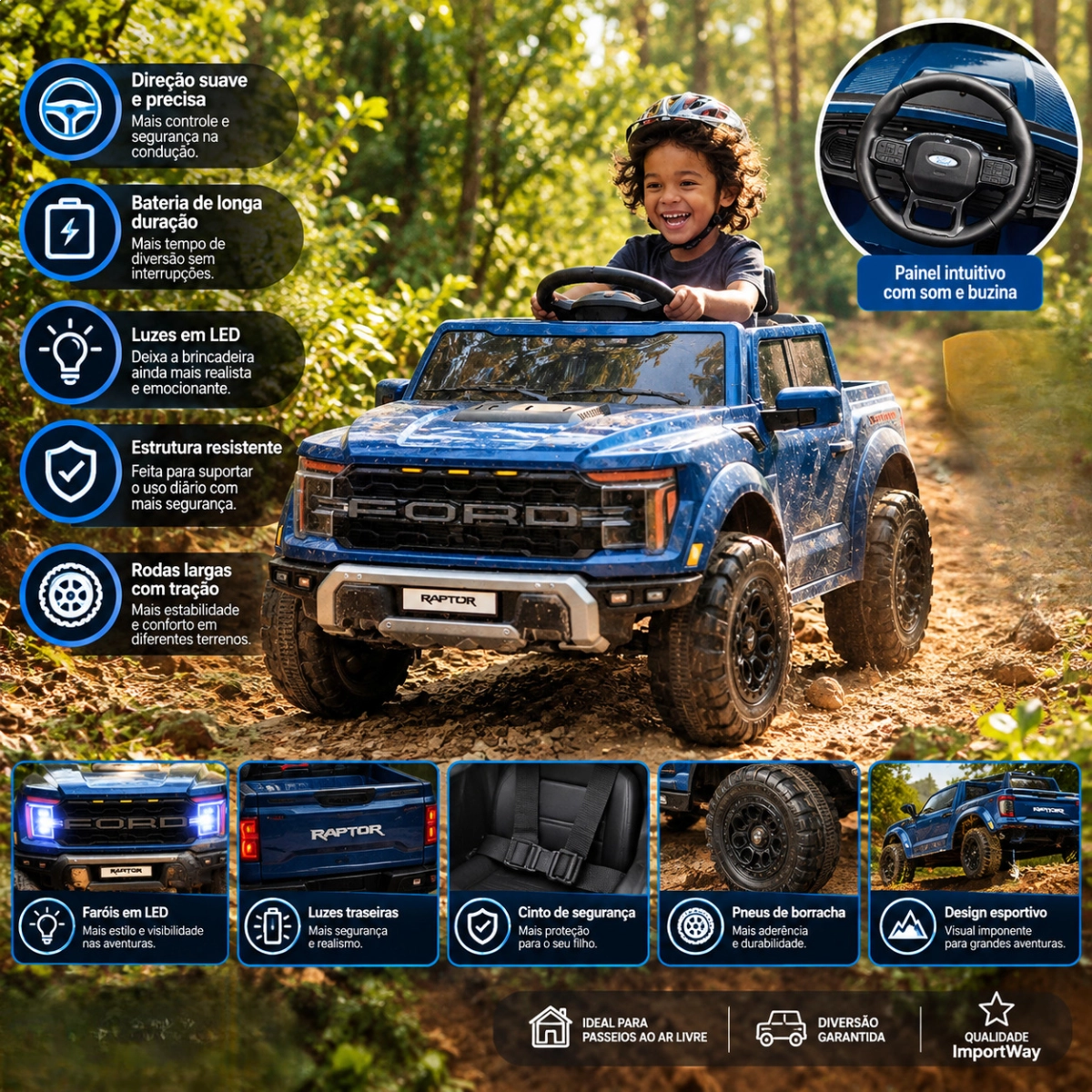 MINI CAMINHONETE ELETRICA FORD F-150 RAPTOR AZUL 12V IMPORTWAY MINI CAMINHONETE ELETRICA FORD F-150 RAPTOR AZUL 12V IMPORTWAY