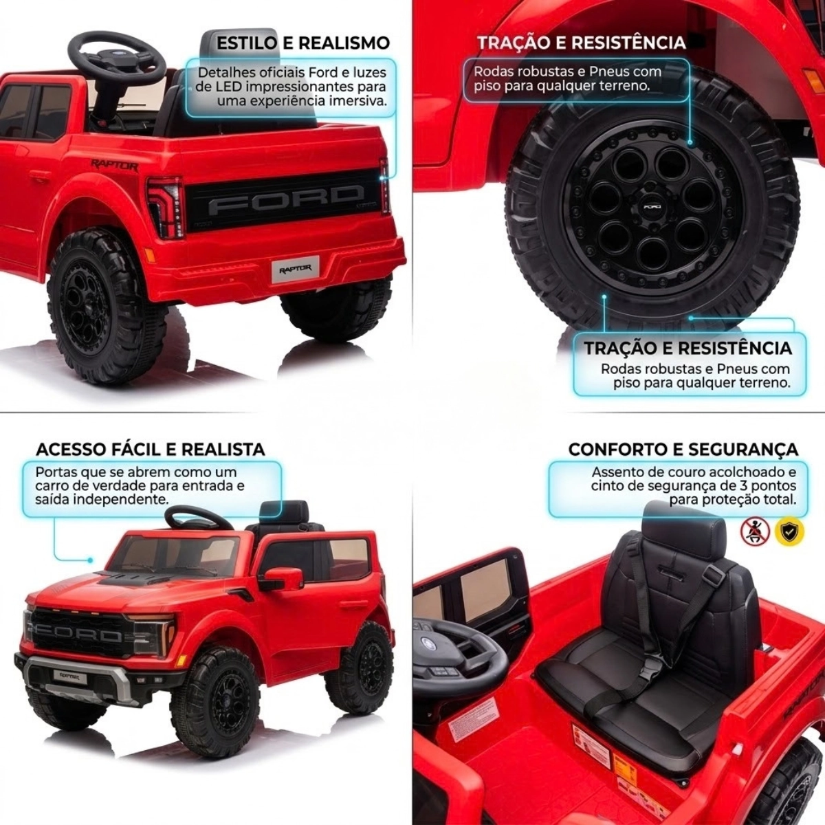 MINI CAMINHONETE ELETRICA FORD F-150 RAPTOR VERMELHO 12V IMPORTWAY MINI CAMINHONETE ELETRICA FORD F-150 RAPTOR VERMELHO 12V IMPORTWAY