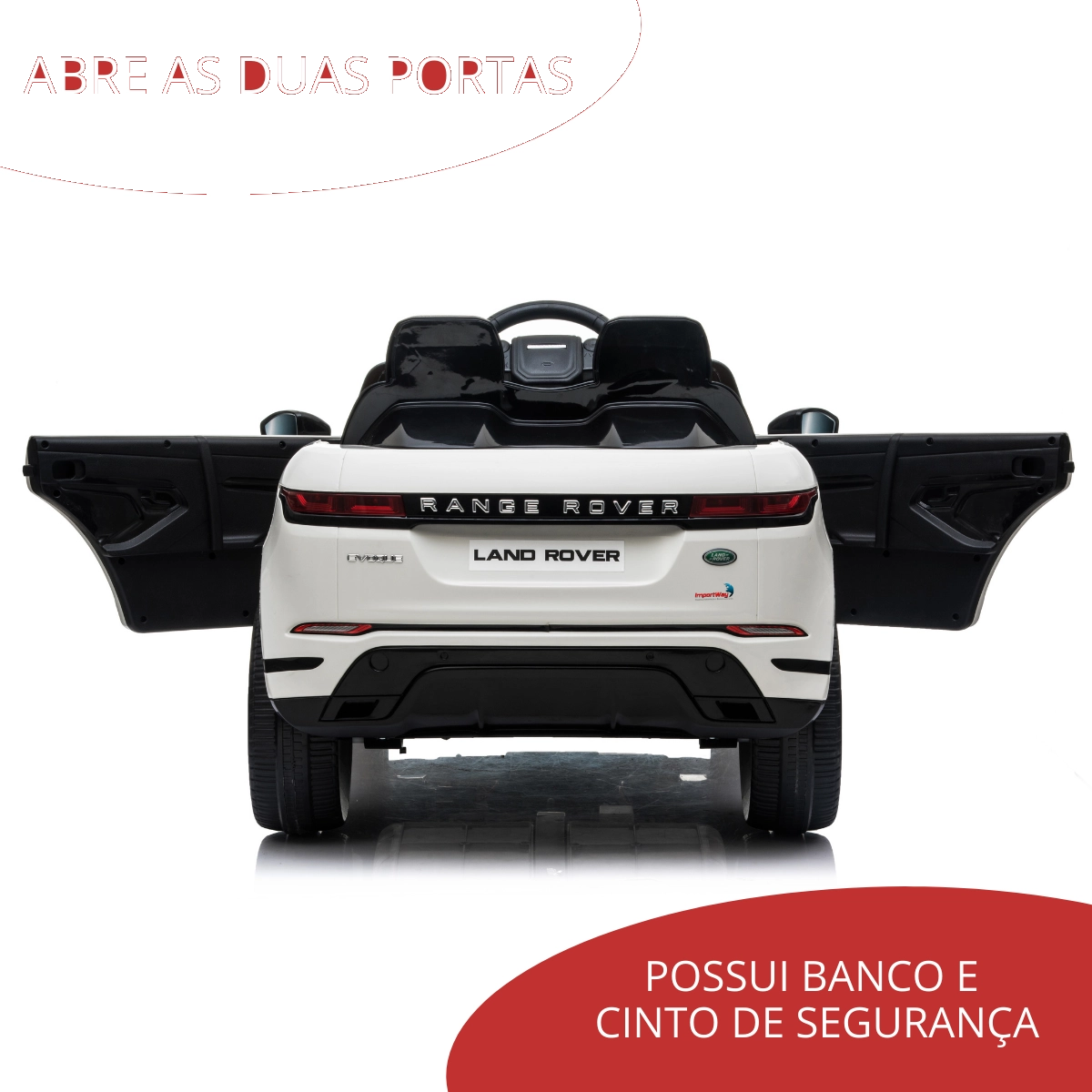 Mini Carro Elétrico Infantil Criança 12V Land Rover Evoque Controle Remoto Branco Brinqway Importway BW-128BR