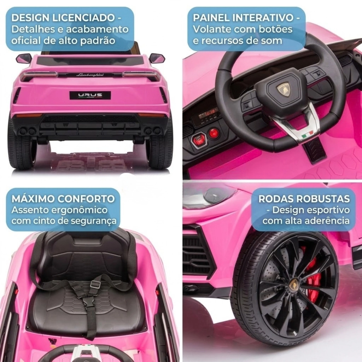 MINI CARRO ELÉTRICO INFANTIL LAMBORGHINI URUS ROSA 12V COM CONTROLE