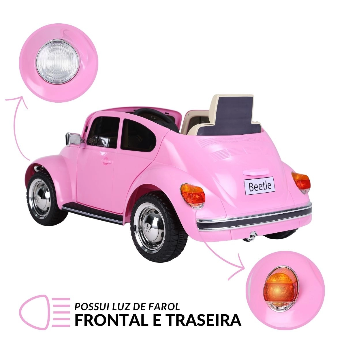 MINI CARRO ELÉTRICO INFANTIL VOLKSWAGEN FUSCA BEETLE DUNE 6V ROSA
