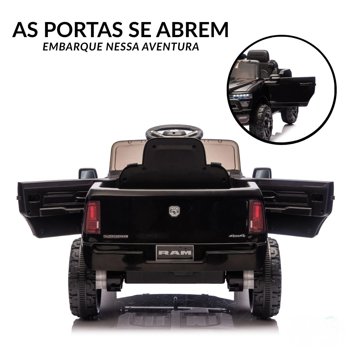 MINI CARRO ELETRICO DODGE RAM 3500 RHO INFANTIL 6V PRETO IMPORTWAY