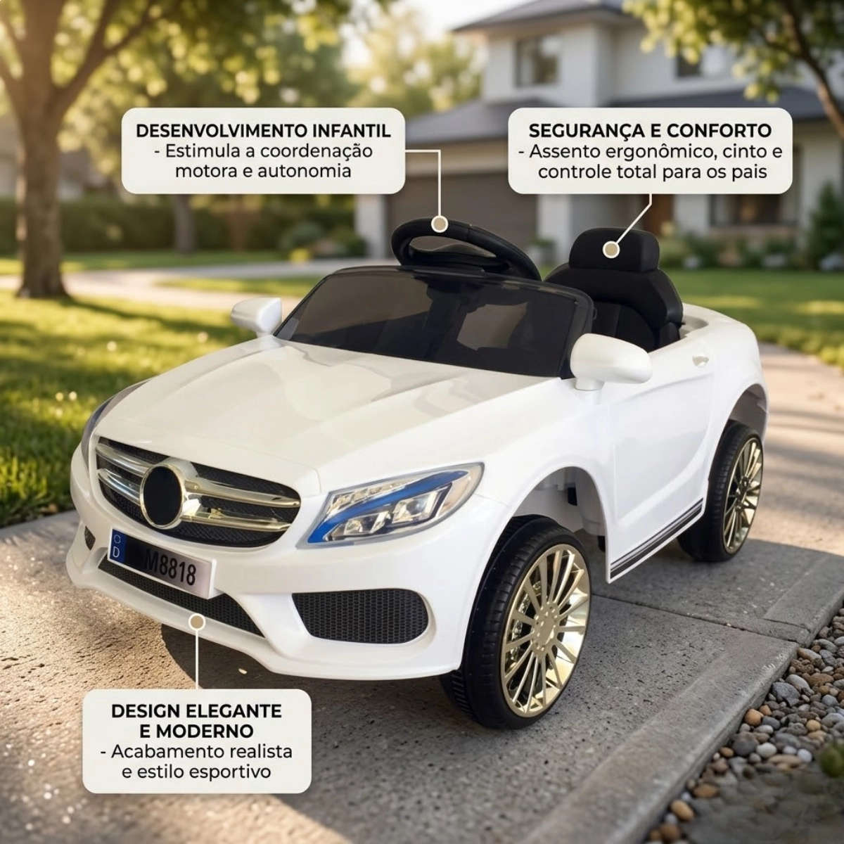 MINI CARRO ELETRICO INFANTIL COM CONTROLE REMOTO BRANCO BW007BR