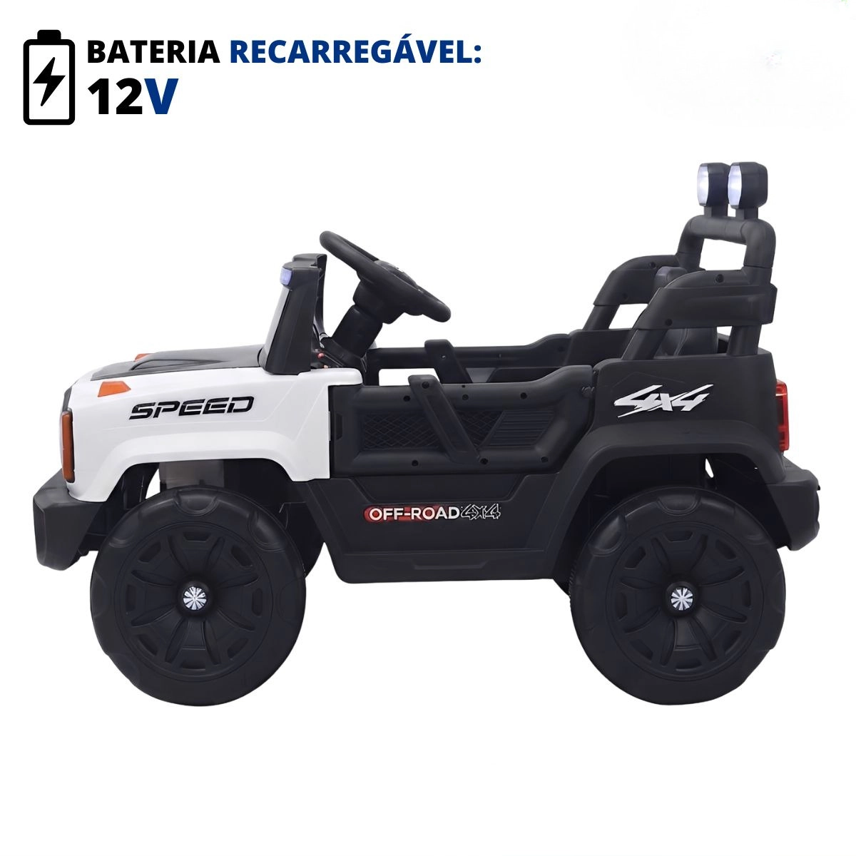 MINI JIPE UTV POLICIA ELÉTRICO INFANTIL 12V BRANCO COM SOM E LUZES