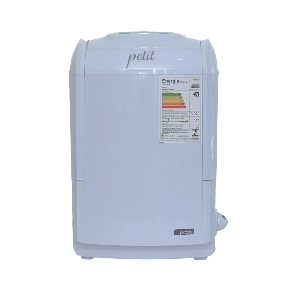 MINI LAVADORA DE ROUPA PORTÁTIL PETIT PRAXIS 1,2 KG BRANCA 127V