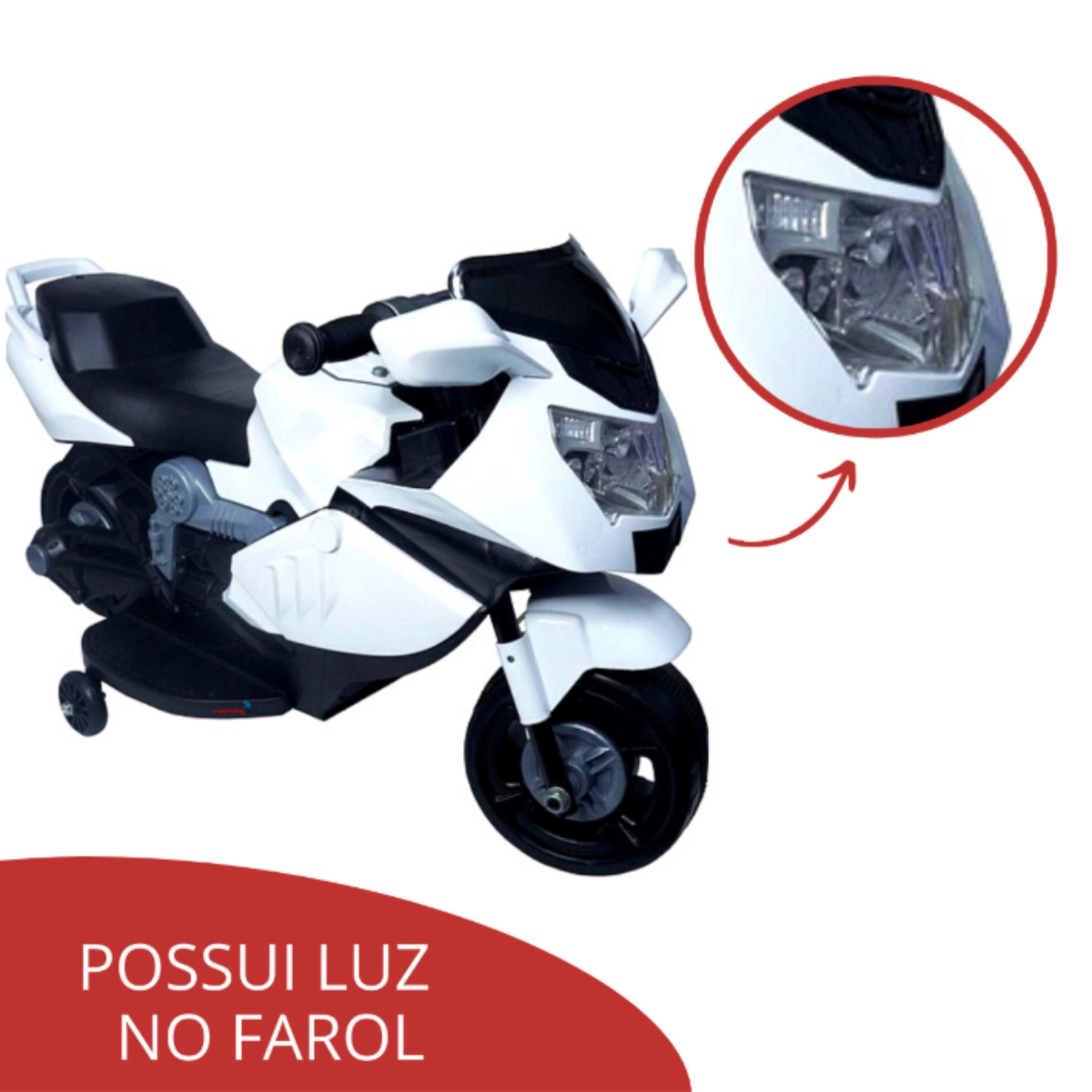 Mini Moto Elétrica Infantil 6v Branca Importway com Luzes e Som