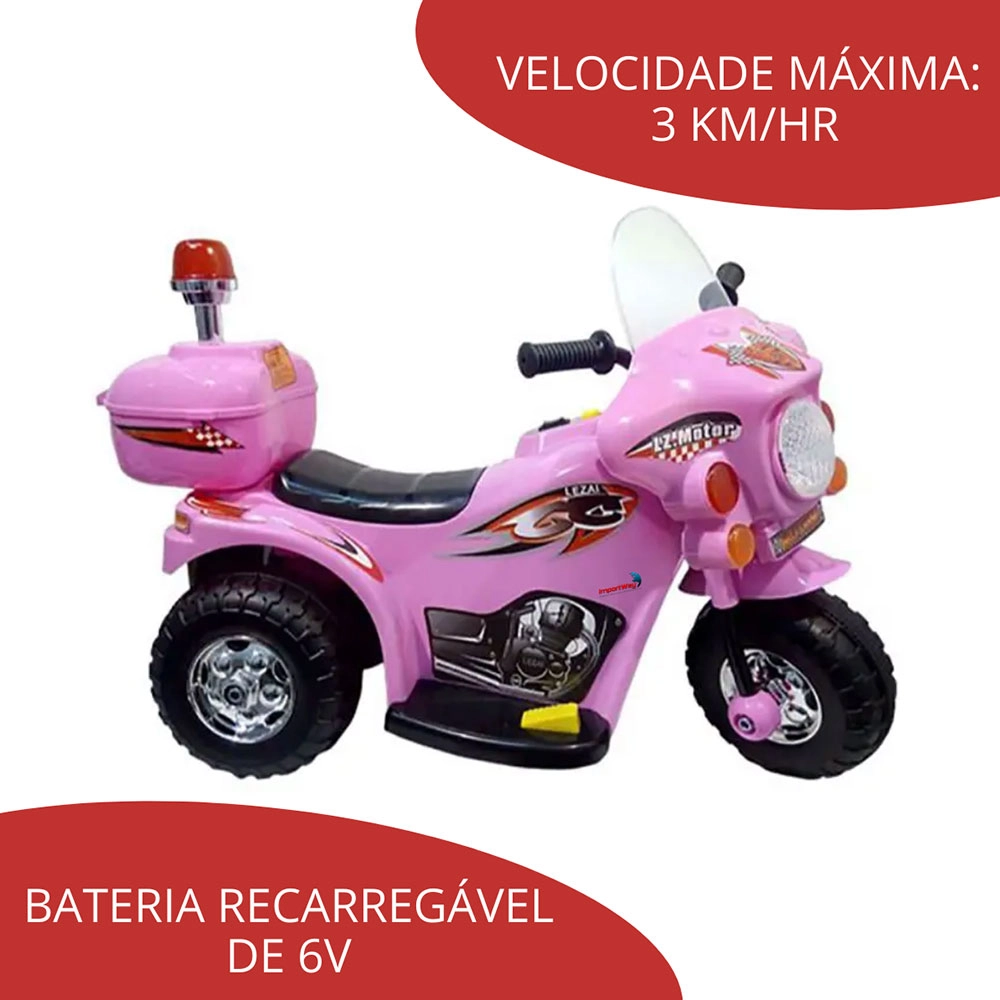 Mini Moto Elétrica Infantil Policial Importway Bw002rs 6v Rosa