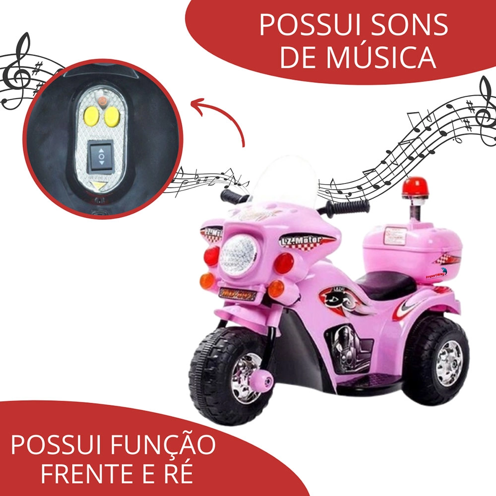 Mini Moto Elétrica Infantil Policial Importway Bw002rs 6v Rosa
