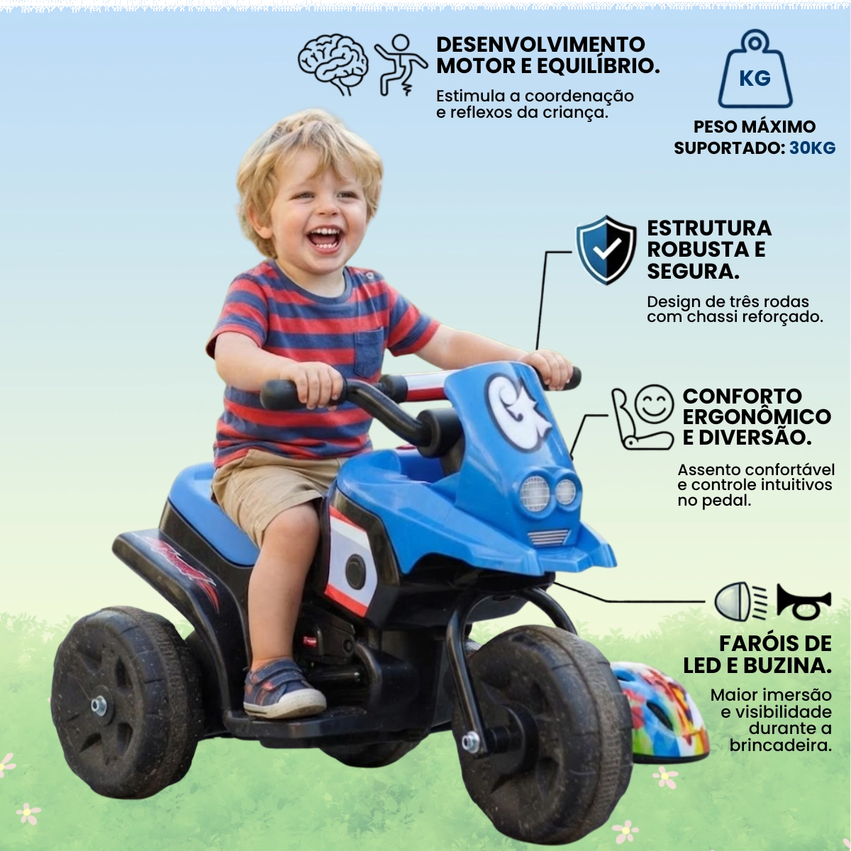 MINI MOTO ELÉTRICA TRICICLO INFANTIL 6V AZUL COM SOM BW530AZ MINI MOTO ELÉTRICA TRICICLO INFANTIL 6V AZUL COM SOM BW530AZ