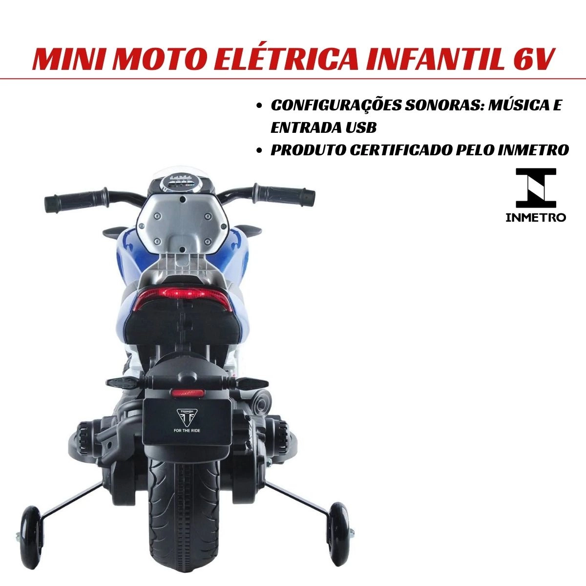 MINI MOTO ELETRICA 6V TRIUMPH ROCKET 3GT AZUL - IMPORTWAY
