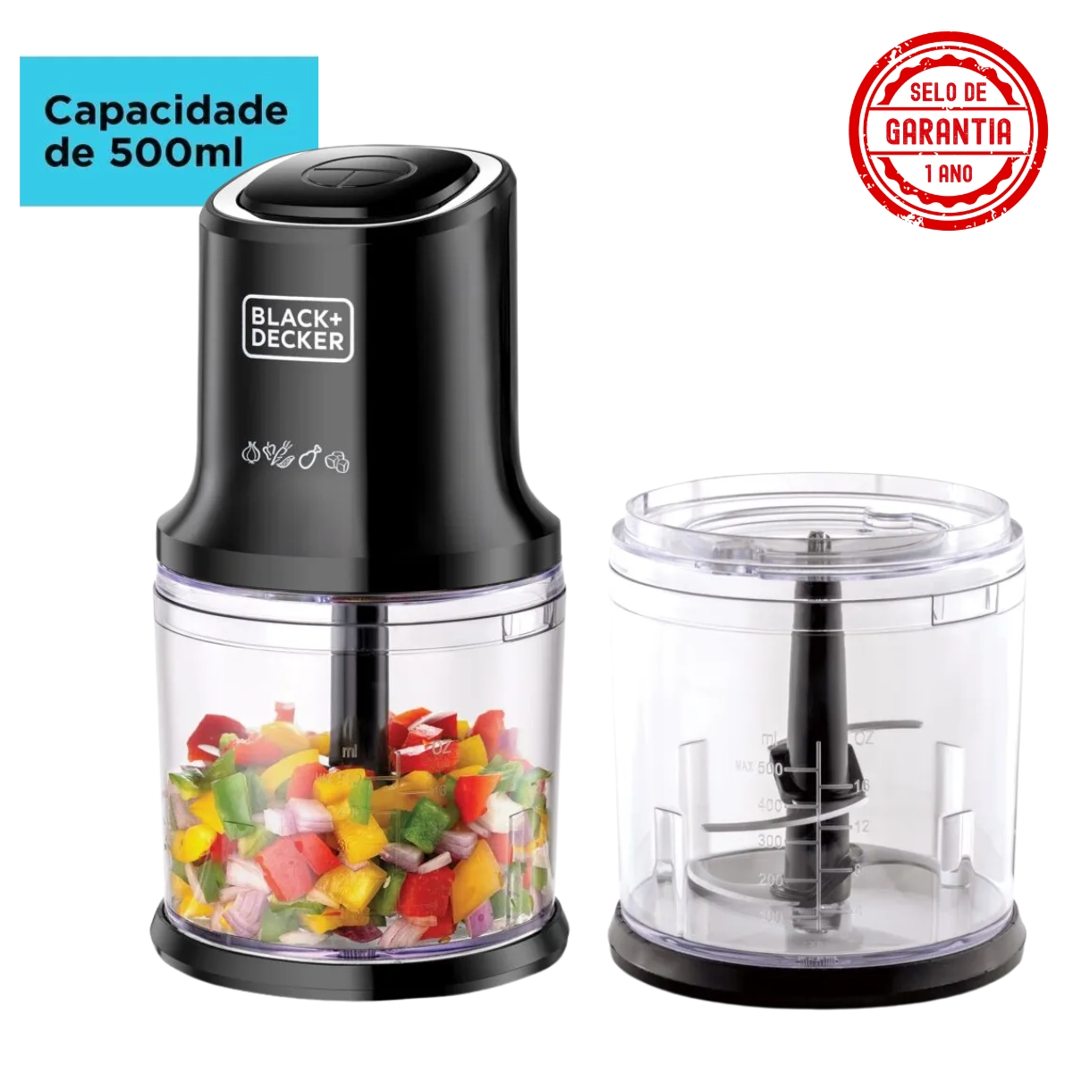 MINI PROCESSADOR BLACK E DECKER MP4 300W 4 LÂMINAS 127V INOX 500ML