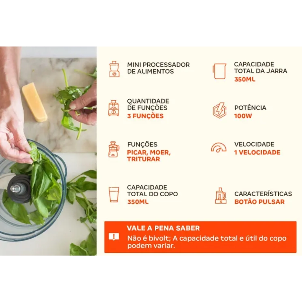 Mini Processador de Alimentos Amvox 100w Preto - Apr1001 3 Funções