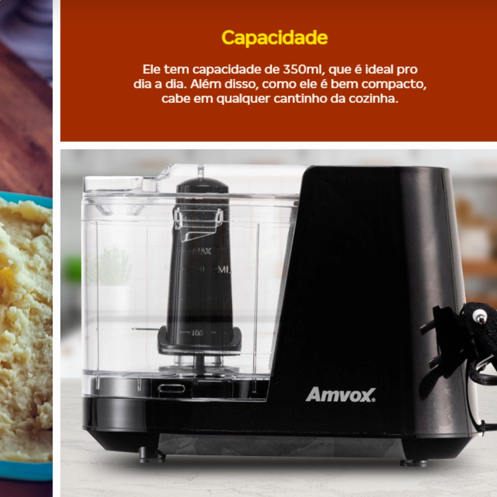 Mini Processador de Alimentos Amvox 100w Preto - Apr1001 3 Funções