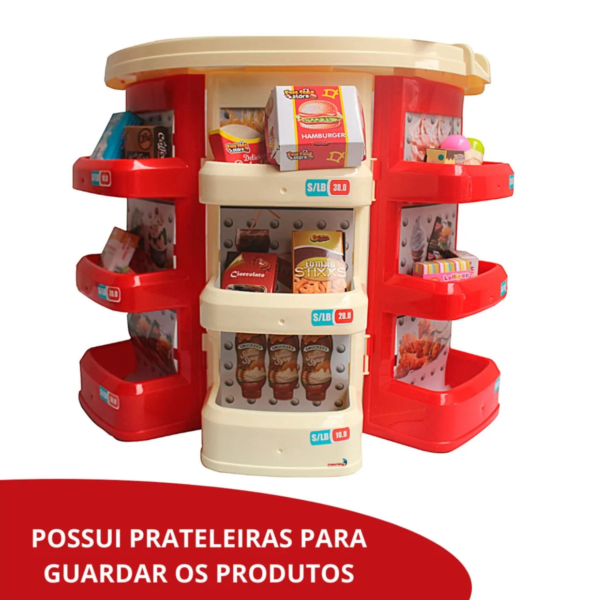 MINI SUPERMERCADO INFANTIL CAIXA 30 PEÇAS E CESTA MERCADINHO IMPORTWAY