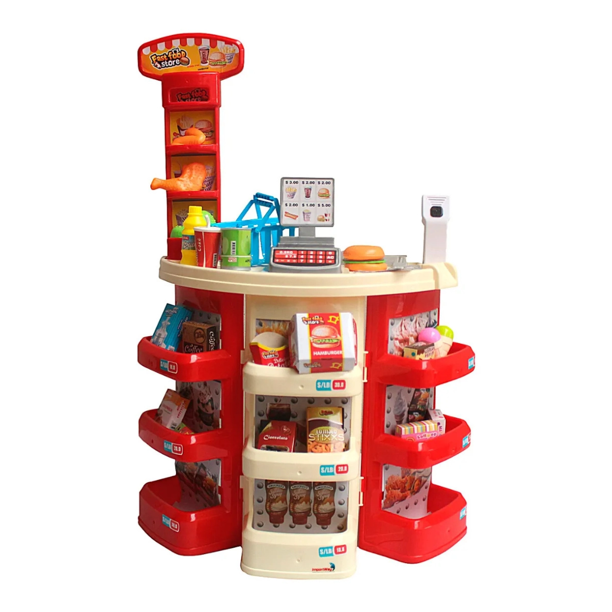 MINI SUPERMERCADO INFANTIL CAIXA 30 PEÇAS E CESTA MERCADINHO IMPORTWAY