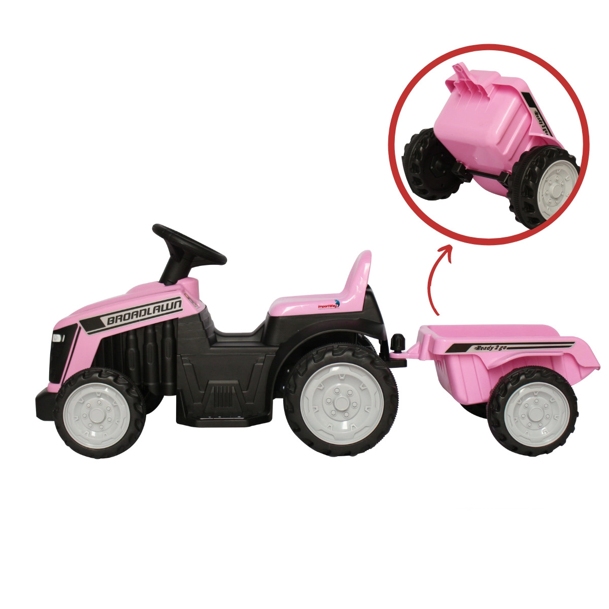 MINI TRATOR ELETRICO INFANTIL COM REBOQUE ROSA - IMPORTWAY