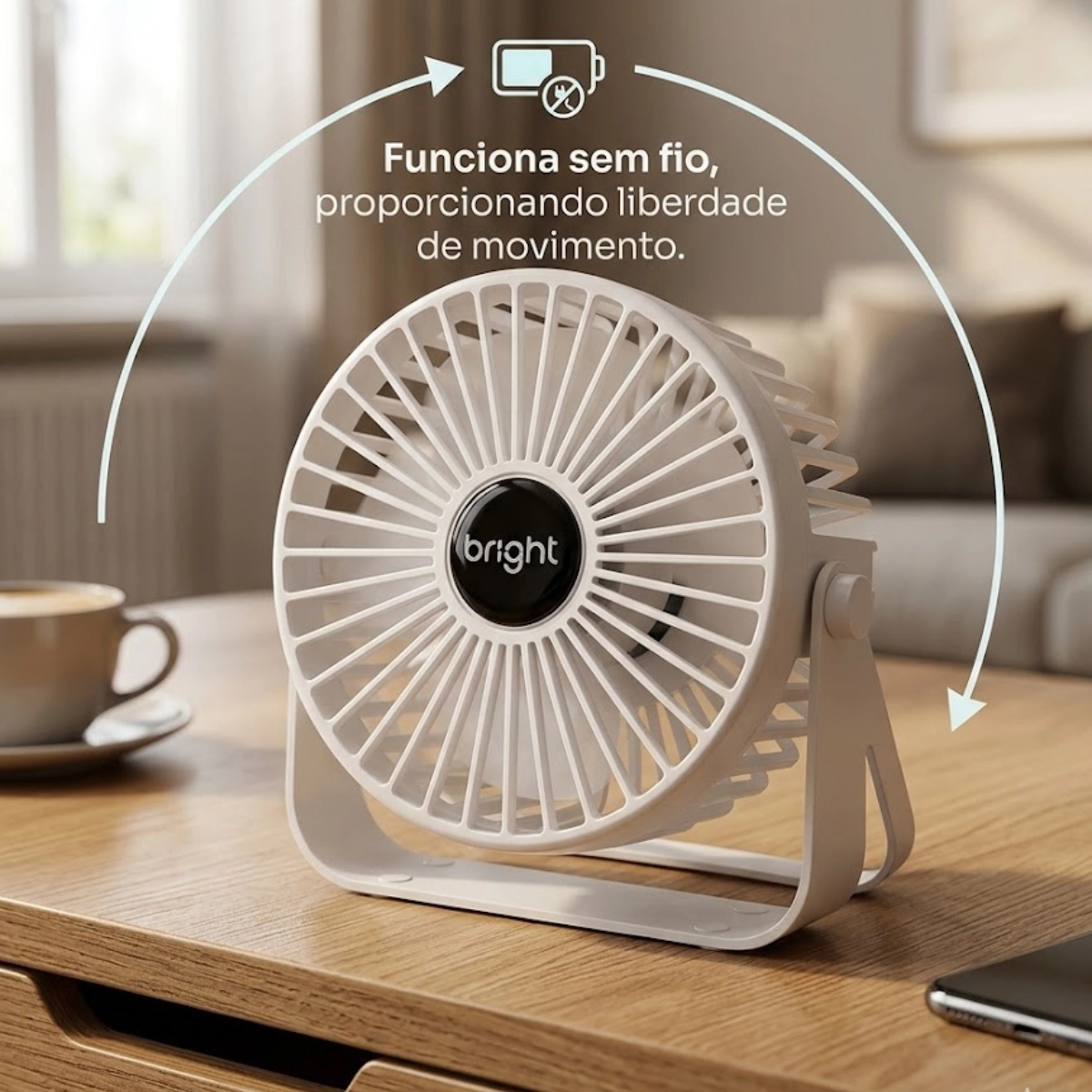 MINI VENTILADOR DE MESA 5V PORTATIL USB BRANCO VN007 BRIGHT