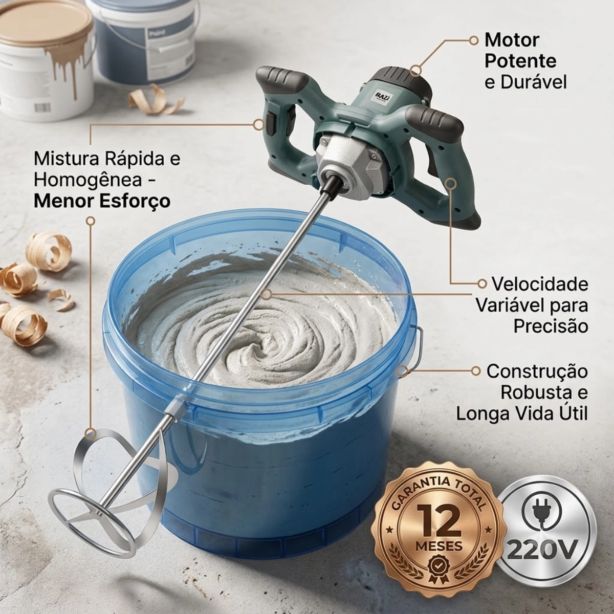 MISTURADOR DE TINTA MASSA E ARGAMASSA RAZI 1200W 60 HZ 220V