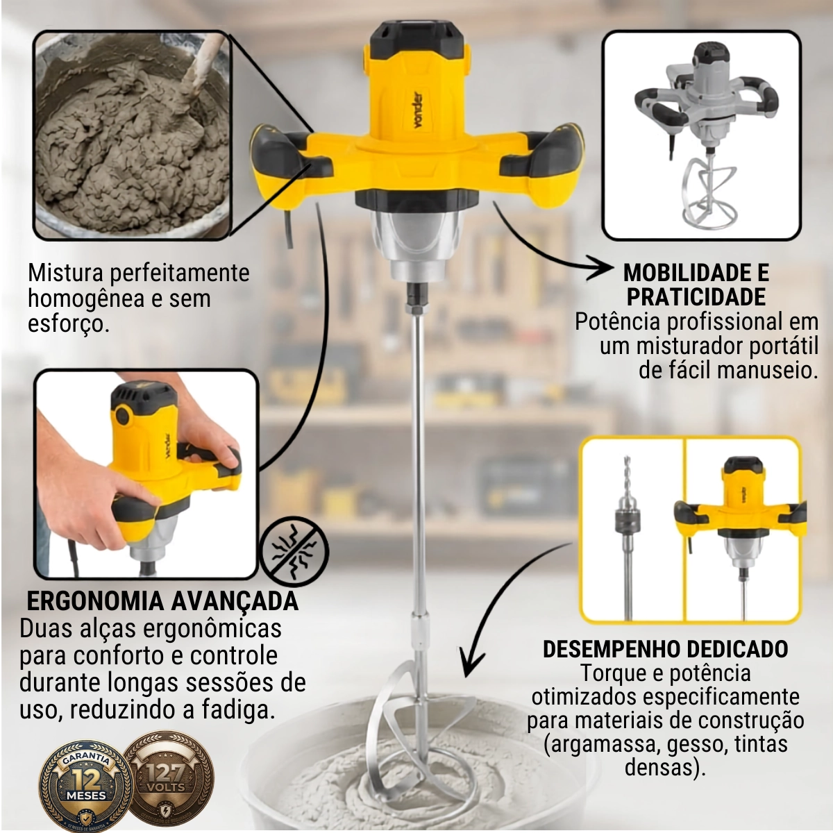 MISTURADOR ELÉTRICO PARA ARGAMASSA 1200W MAV1280 VONDER 127V MISTURADOR ELÉTRICO PARA ARGAMASSA 1200W MAV1280 VONDER 127V