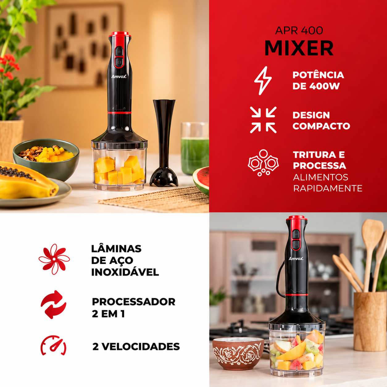 MIXER 2 EM 1 AMVOX APR400 110V PORTÁTIL COM ACESSÓRIOS MIXER 2 EM 1 AMVOX APR400 110V PORTÁTIL COM ACESSÓRIOS