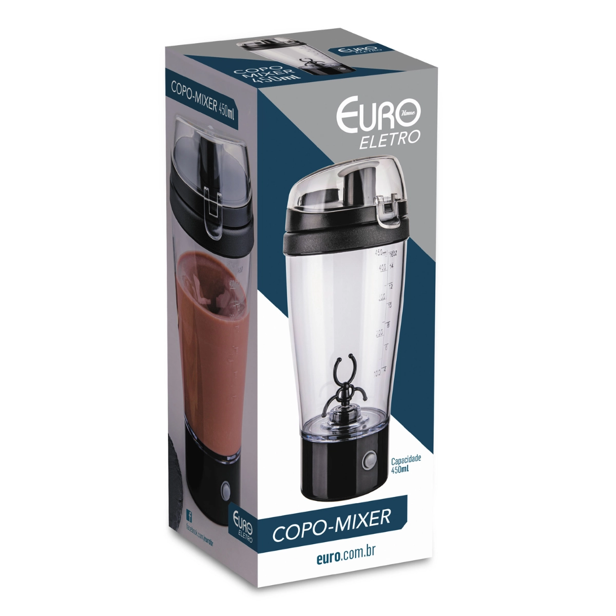 MIXER A PILHA COM COPO 450ML EURO HOME PRETO MIXER A PILHA COM COPO 450ML EURO HOME PRETO
