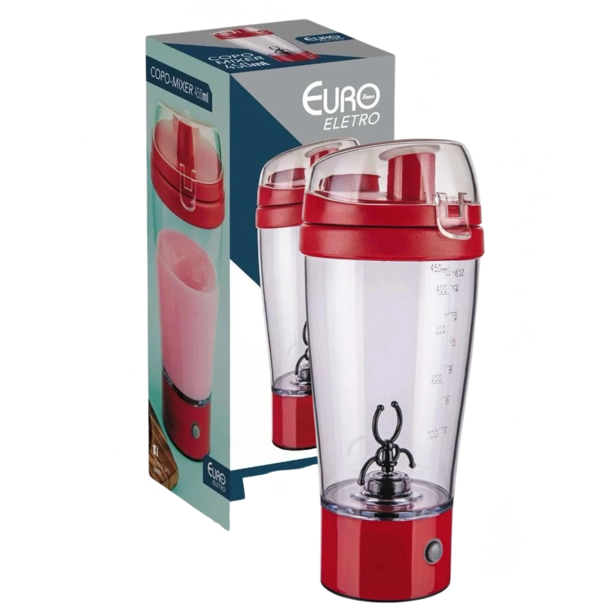 MIXER A PILHA COM COPO 450ML EURO HOME VERMELHO MIXER A PILHA COM COPO 450ML EURO HOME VERMELHO
