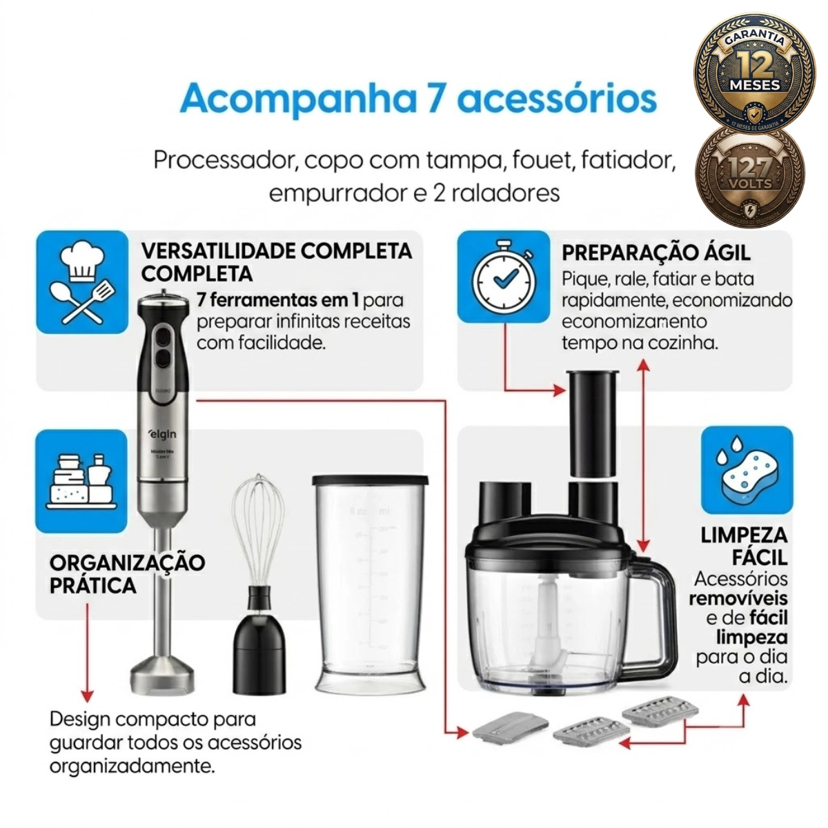 MIXER MASTER MIX 5 EM 1 TRITURA BATE RALA E FATIA 1000W ELGIN 127V MIXER MASTER MIX 5 EM 1 TRITURA BATE RALA E FATIA 1000W ELGIN 127V