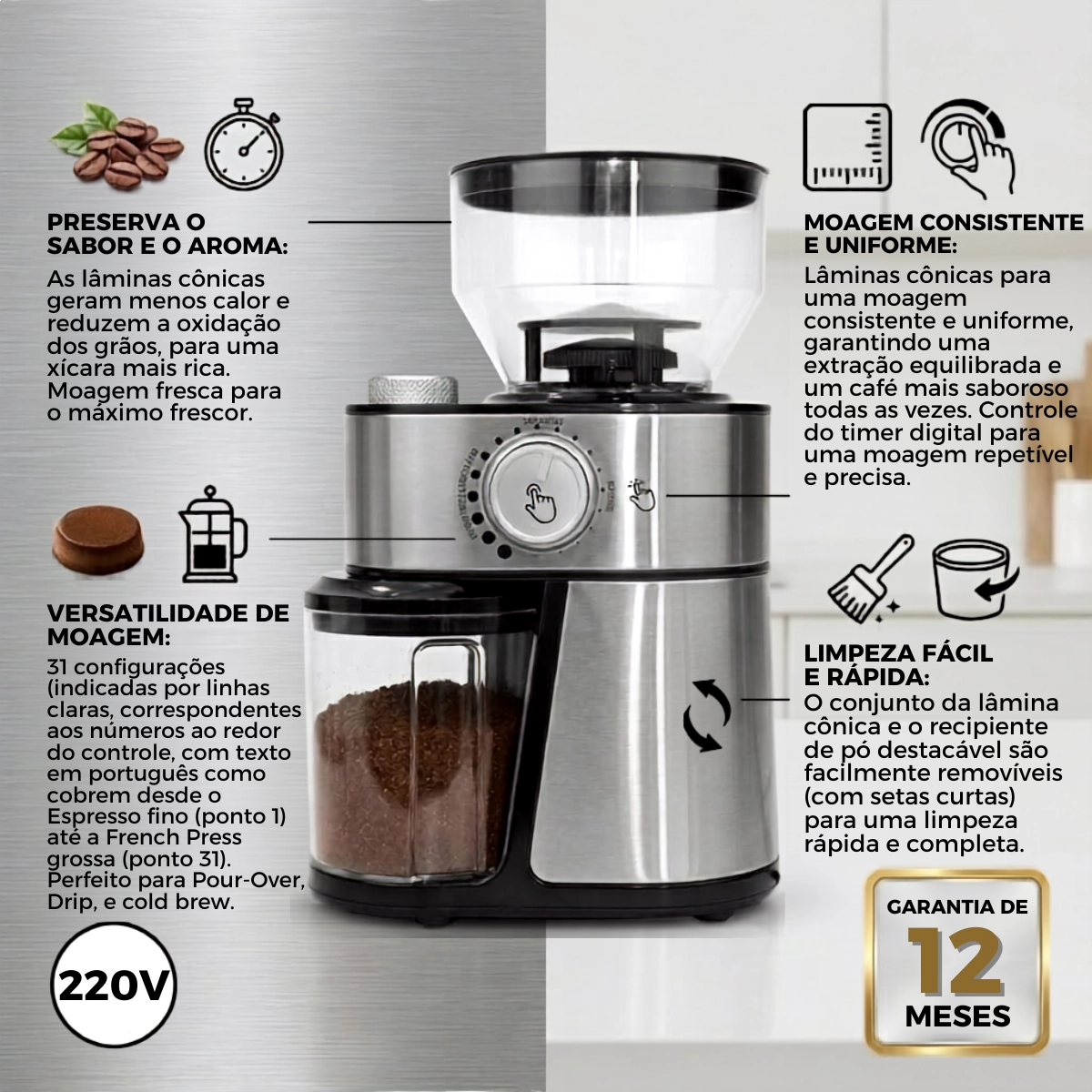 MOEDOR DE CAFÉ ELÉTRICO AJUSTÁVEL MC01 MIMO STYLE 220V MOEDOR DE CAFÉ ELÉTRICO AJUSTÁVEL MC01 MIMO STYLE 220V