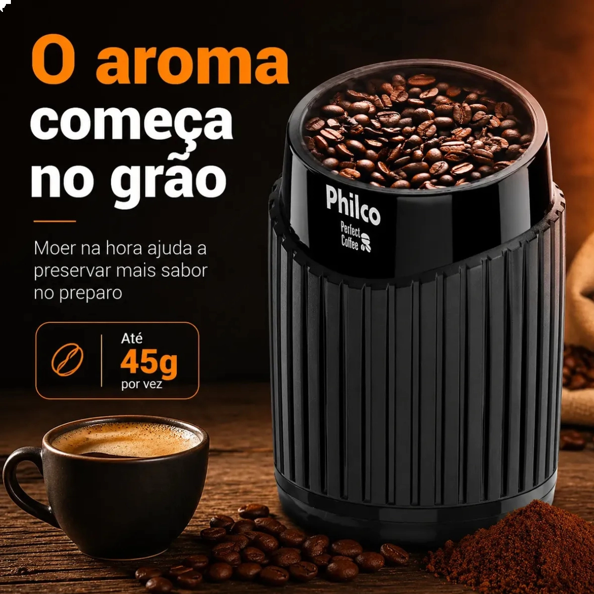 MOEDOR DE CAFE PERFECT COFEE 45G 160W PHILCO 127V PRETO 
