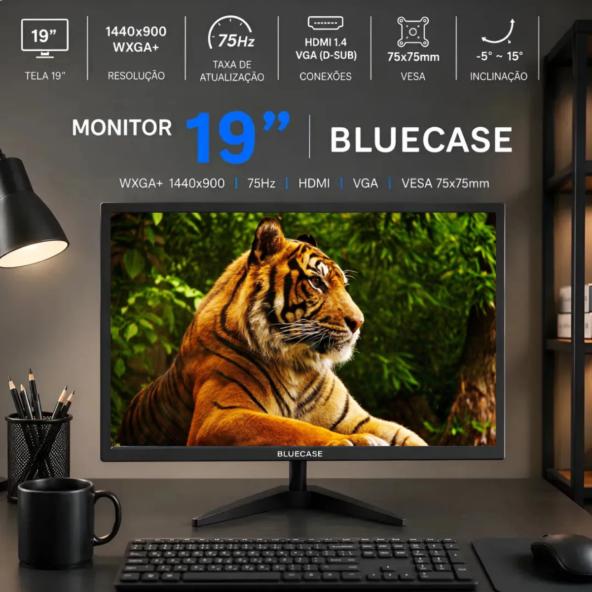 MONITOR LED 19" BM19K4HVW BLUECASE 75HZ HDMI VGA WIDESCREEN PRETO MONITOR LED 19" BM19K4HVW BLUECASE 75HZ HDMI VGA WIDESCREEN PRETO