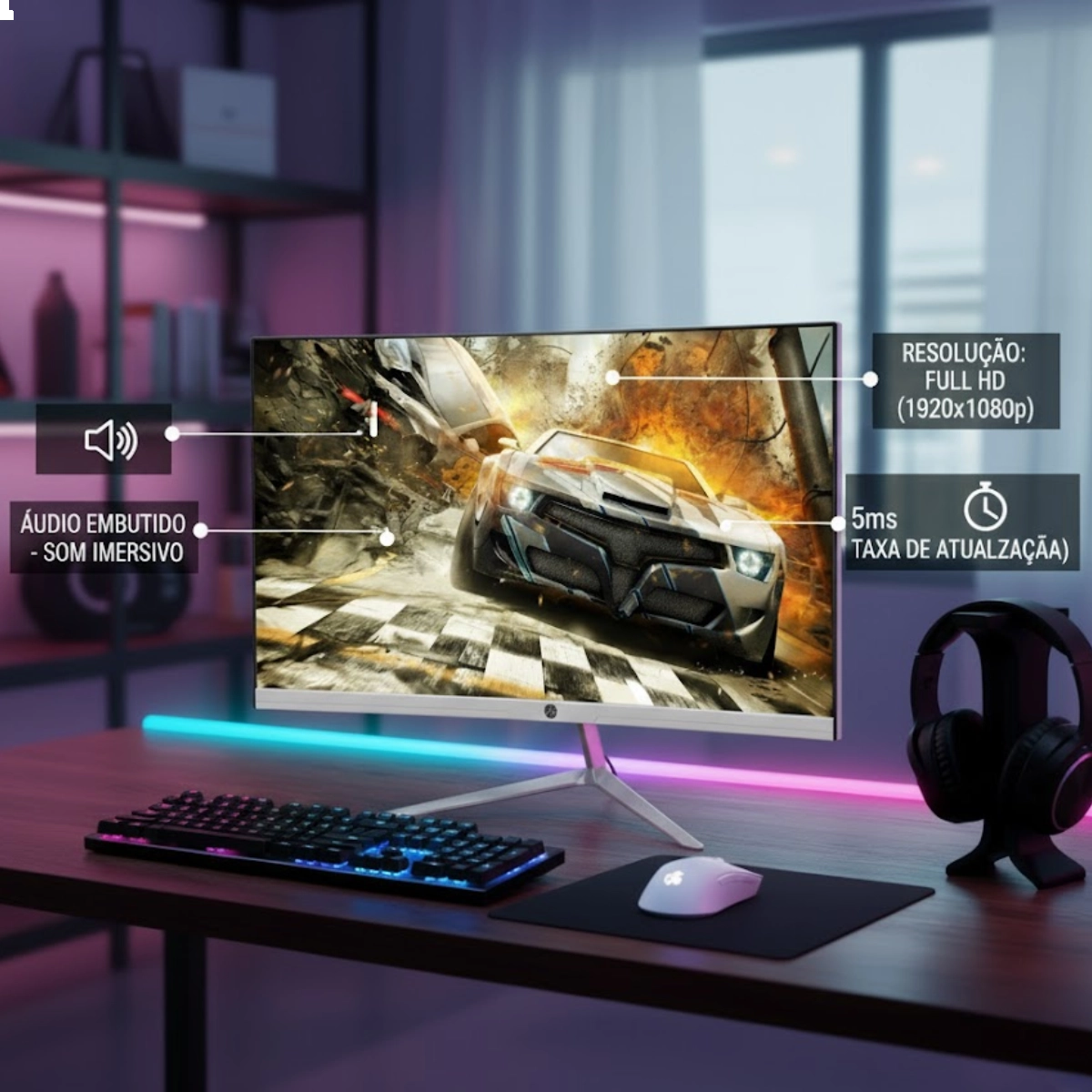 MONITOR LED CURVO 23.8 FULL HD BRANCO 100HZ FRAMELESS COM ÁUDIO BRAZILPC MONITOR LED CURVO 23.8 FULL HD BRANCO 100HZ FRAMELESS COM ÁUDIO BRAZILPC