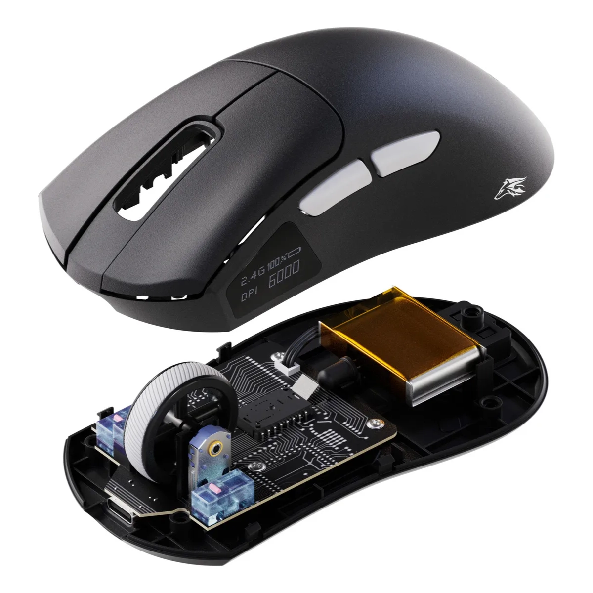 MOUSE GAMER FALLEN LOBO SEM FIO WIRELESS DUAL MODE COM DISPLAY PRETO