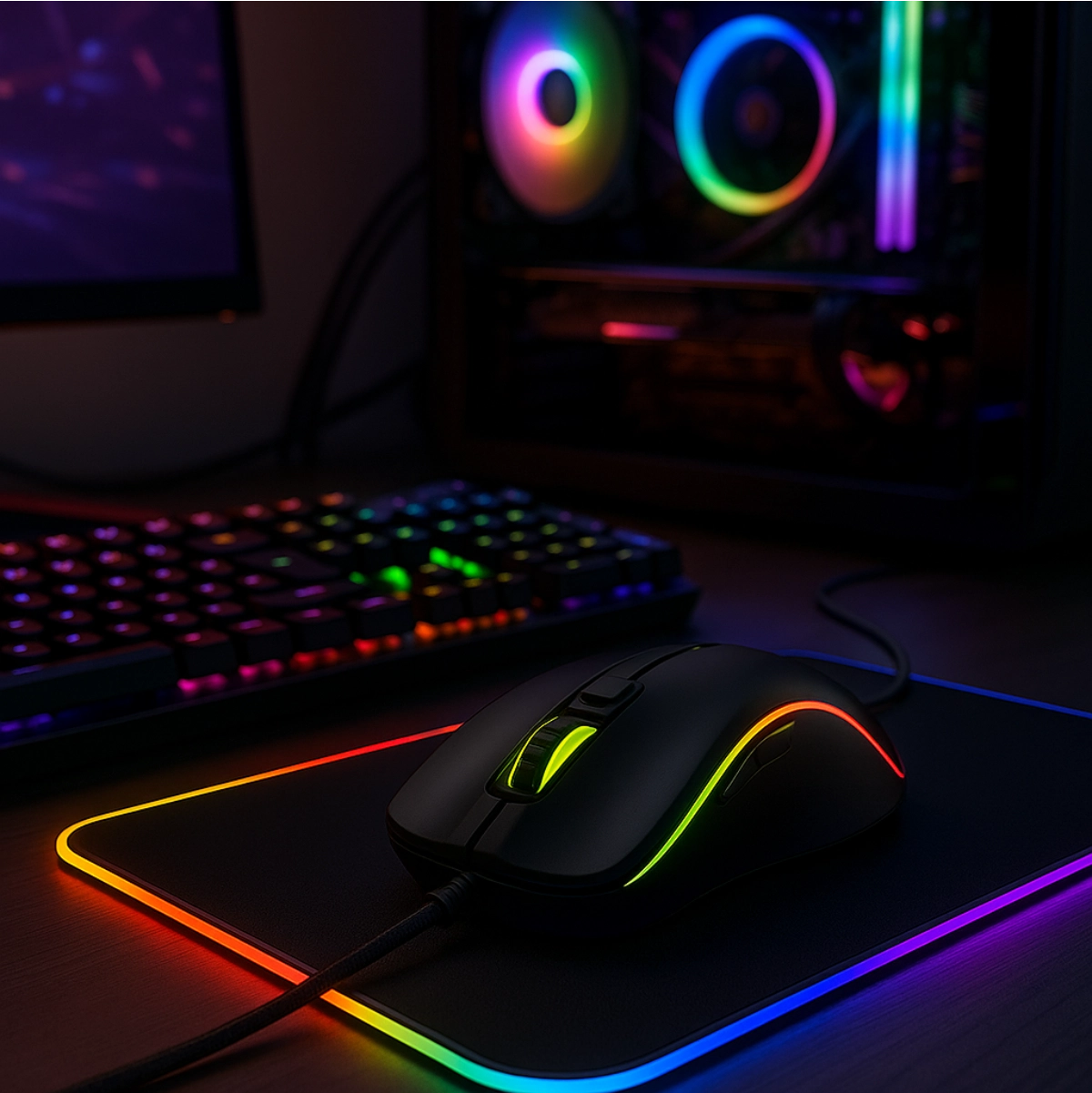 MOUSE GAMER RAINBOW 3600DPI RGB COM FIO PRETO - DAZZ