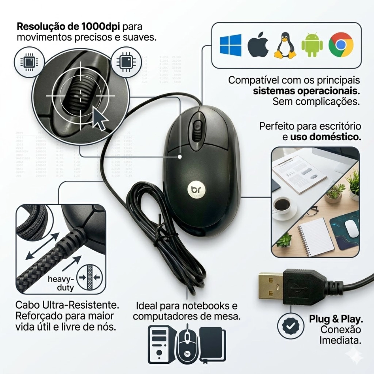 MOUSE OFFICE STANDARD PRETO USB BRIGHT COM FIO OPTICO MOUSE OFFICE STANDARD PRETO USB BRIGHT COM FIO OPTICO