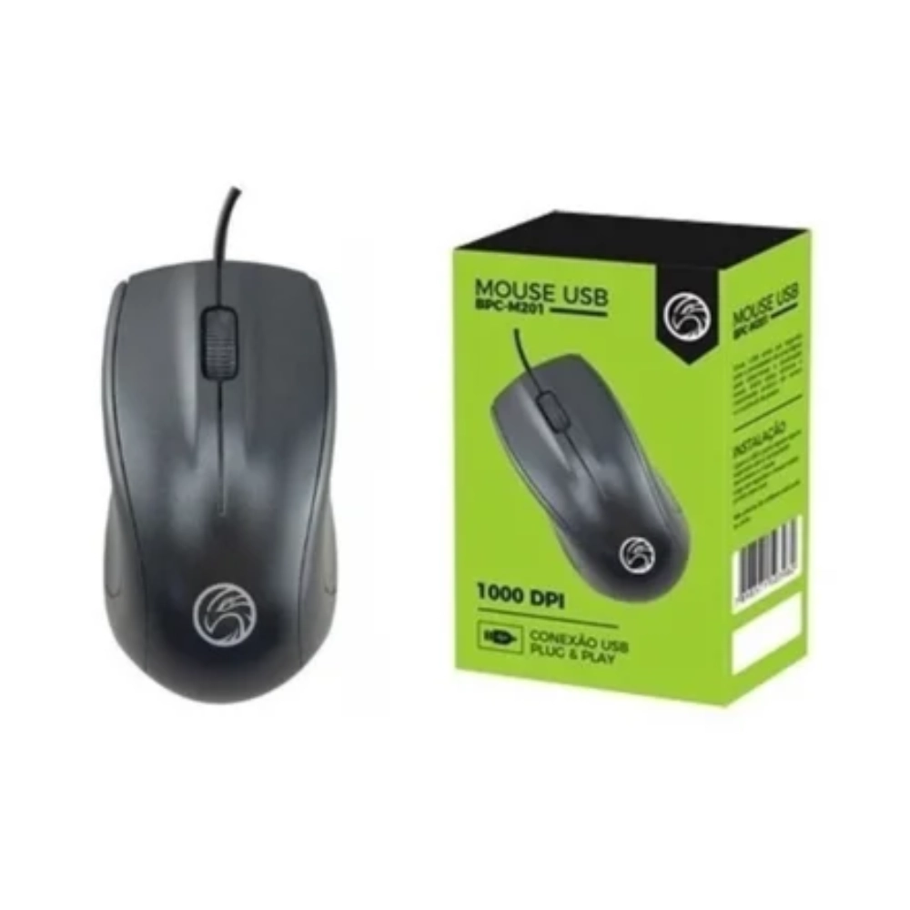  Mouse Óptico com Fio BPC-M129 ? 1000 DPI, 3 Botões, Plug &amp; Play